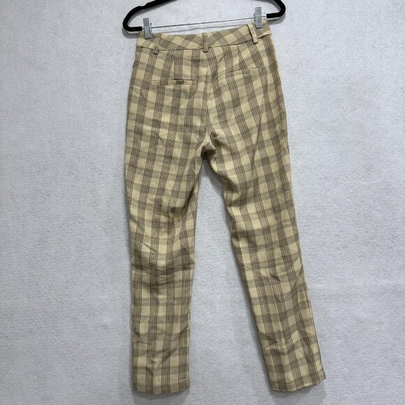 Bohme Pants Womens XS Beige Plaid Trousers Stretch Slim Fit Flat Front Dress - Picture 7 of 12